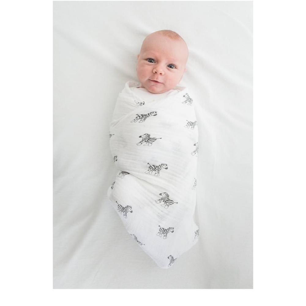 AMAZING BABY Zebra Print White Muslin Newborn Swaddle Cotton Blanket